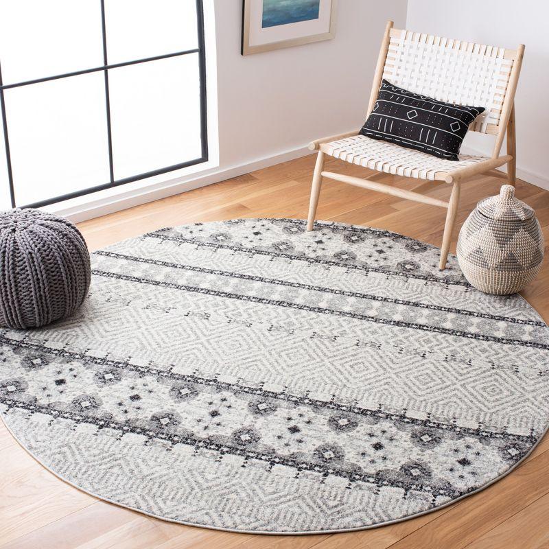 Gray Round Hand-knotted Synthetic Area Rug