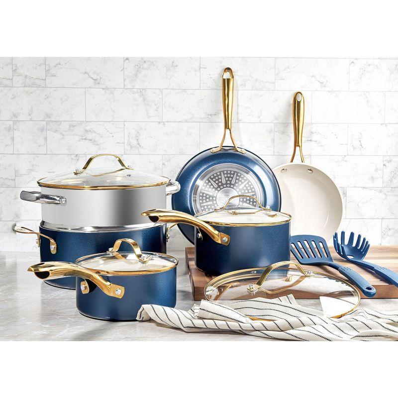 Gotham Steel Cream/Navy 15 pc Nonstick Cookware Set