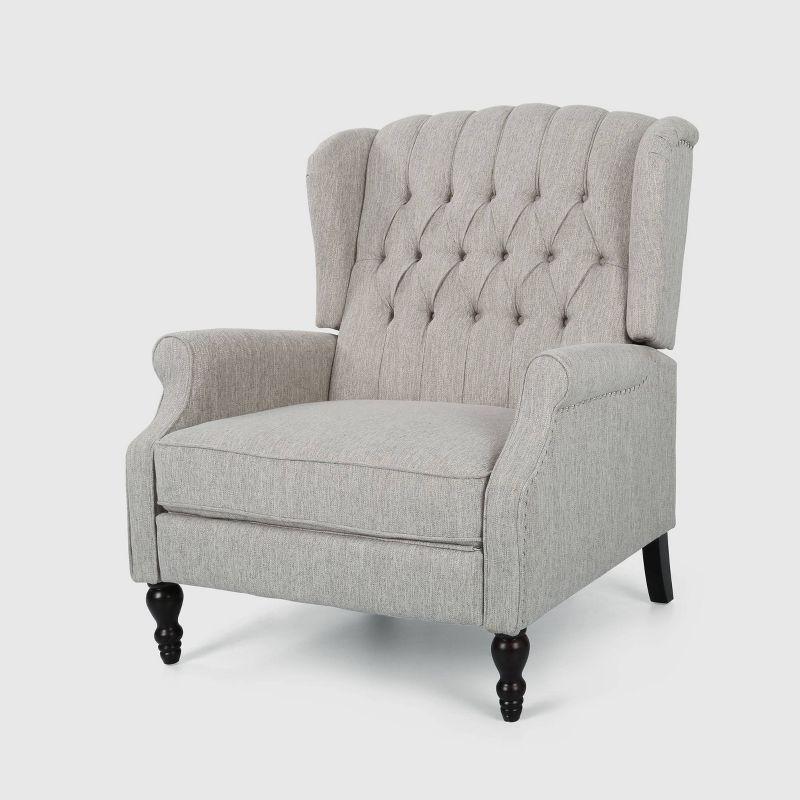 Salome Light Gray Oversized Tufted Wingback Recliner with Wooden Legs