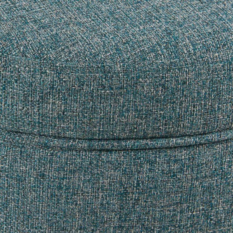 Mid-Century Modern Teal Tweed Round Storage Ottoman