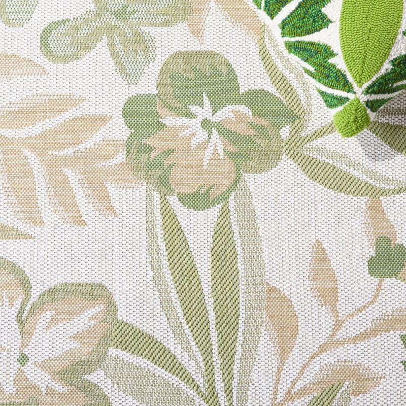 Ivory and Green Botanical Indoor/Outdoor Area Rug