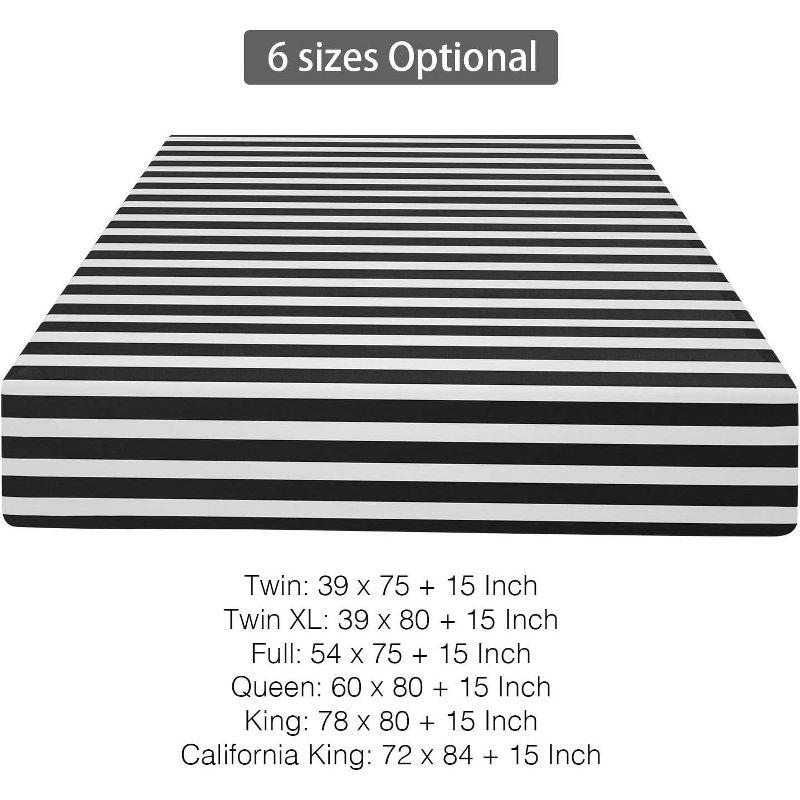 Striped Microfiber Fitted Sheet, Fitted Sheet with Deep Pocket, Queen, Black and White - NTBAY