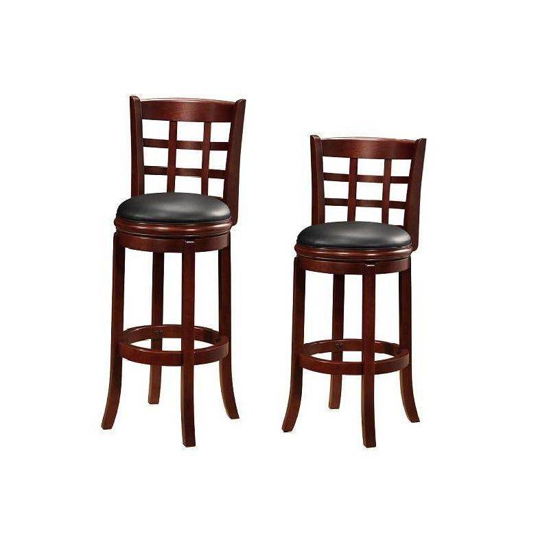 Kyoto 24" High Back Swivel Counter Stool in Cherry with Black Leather