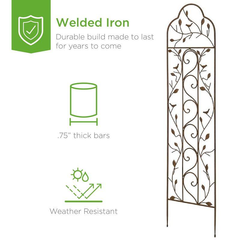 Best Choice Products 60x15in Iron Arched Garden Trellis Fence Panel w/ Branches, Birds for Climbing Plants - Bronze