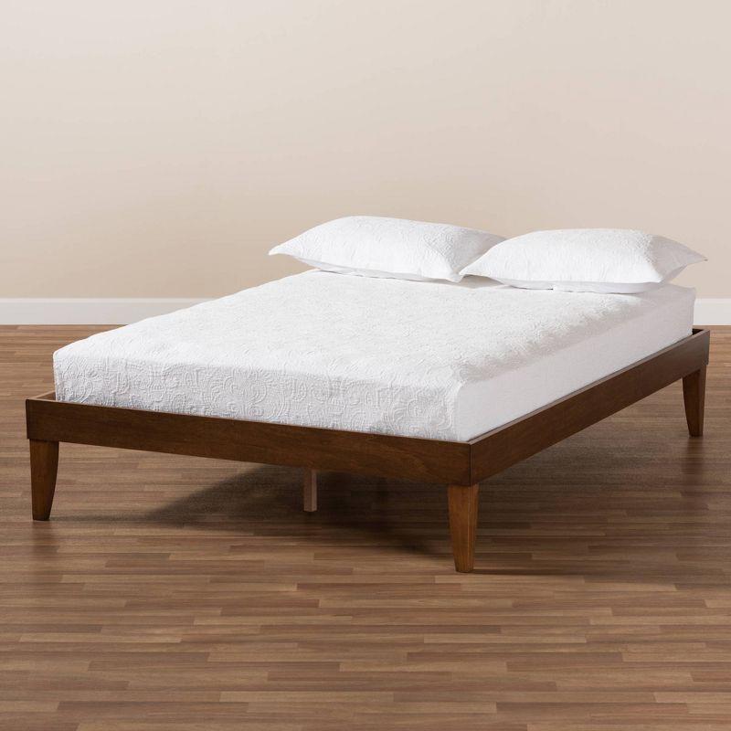 Mid-Century Modern Walnut Brown Full Platform Bed with Slats