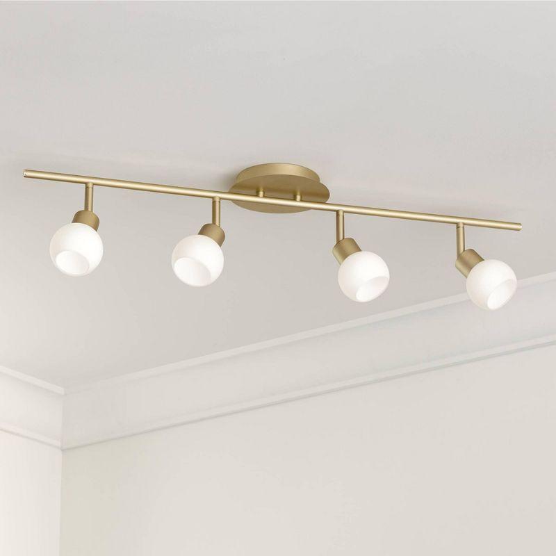 Gold Brass 4-Head LED Ceiling Track Light with Frosted Glass Globes