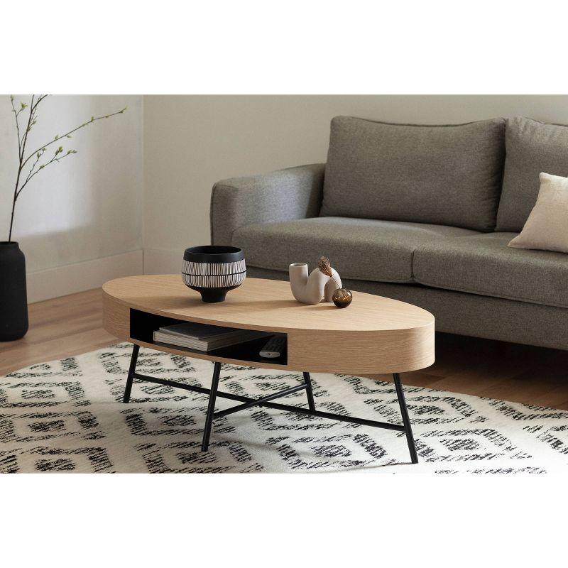 Pale Oak Oval Coffee Table with Metal Legs