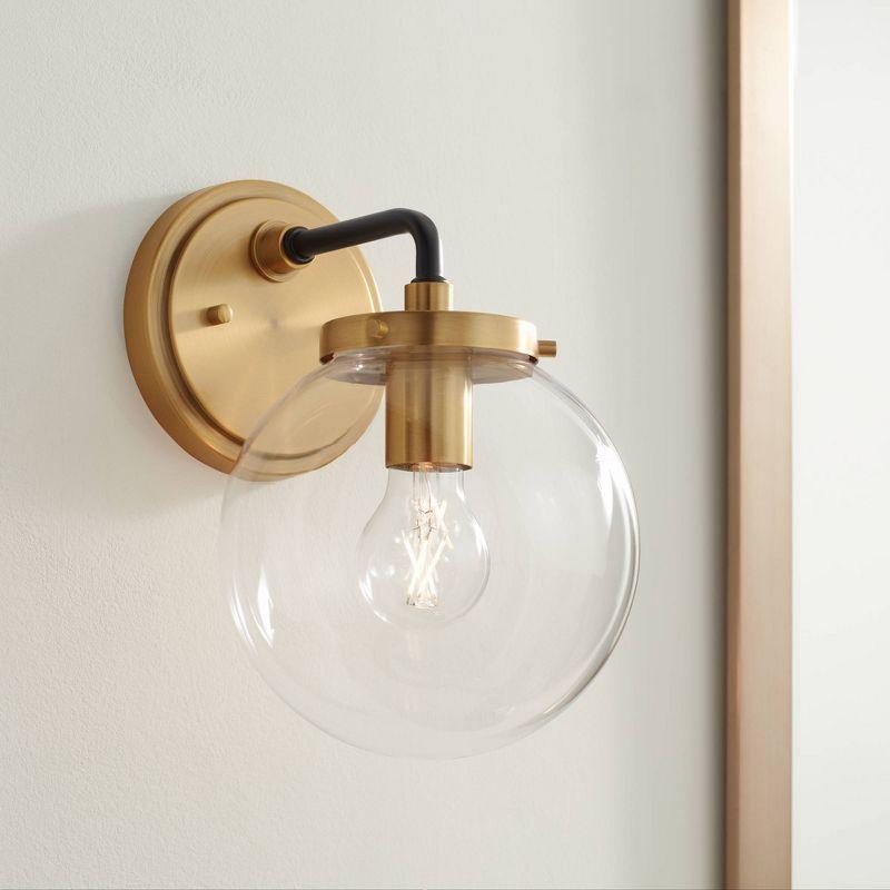 Possini Euro Design Fairling Modern Wall Light Sconce Gold Hardwire 7 1/2" Fixture Clear Glass Globe Shade for Bedroom Bathroom Vanity Reading Hallway