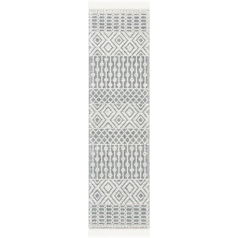 Ivory and Black Flat Woven Wool Runner Rug 2'3" x 8'