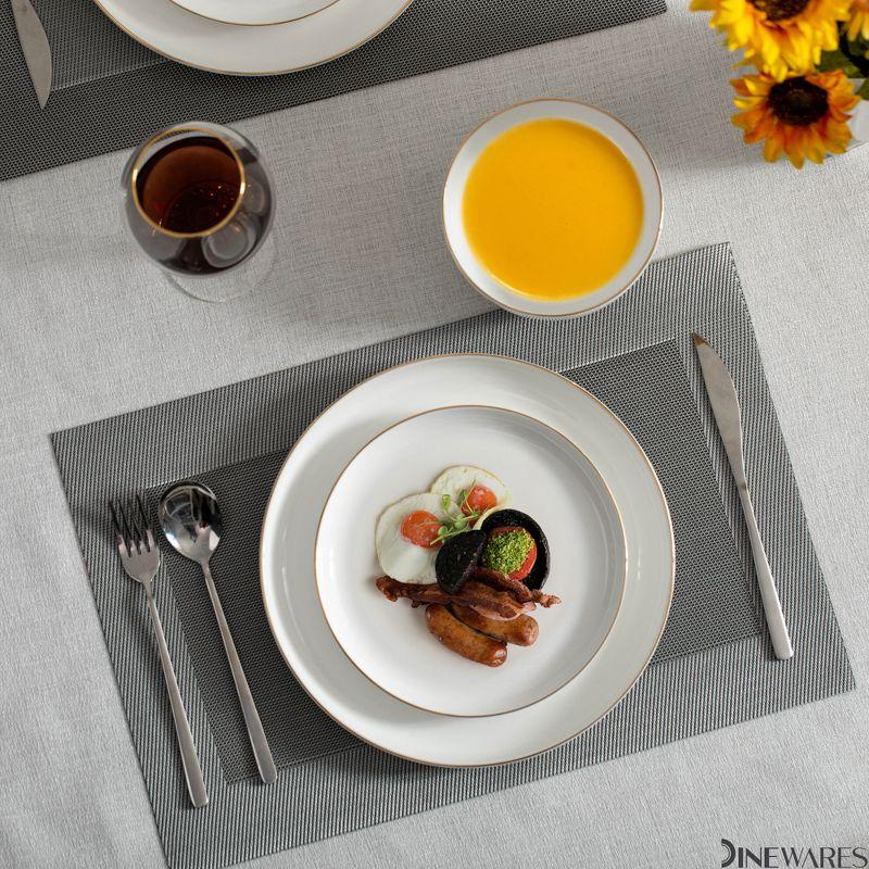 Dinewares White with Gold Rim Bone China Dinnerware Set - Service for 8, Includes Dinner Plates, Salad Plates, and Cereal or Soup Bowls