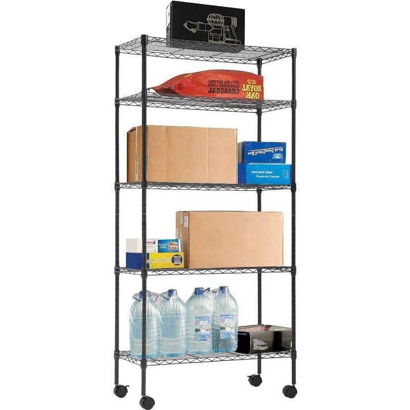 Black Heavy Duty 5-Tier Metal Wire Shelving Unit with Wheels