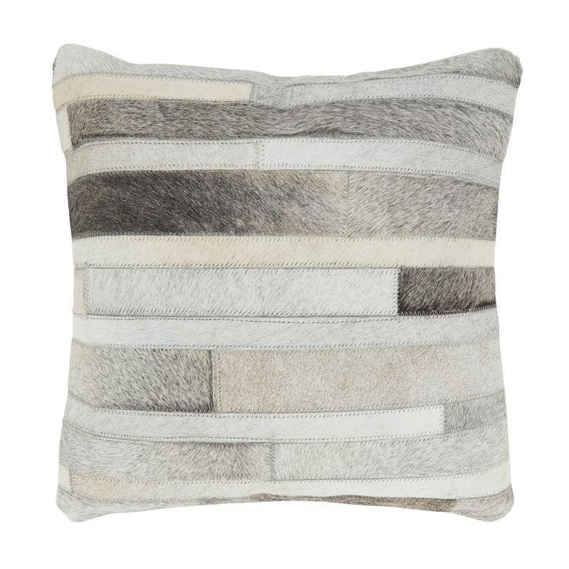 Gray Leather Hide Square Throw Pillow with Down Filling