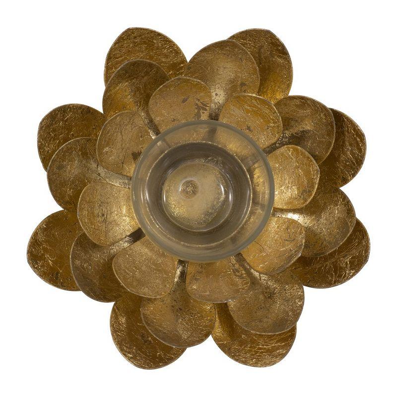 Sagebrook Home 8" Lotus Candle Holder - Contemporary Gold Metal Decorative Votive Candle Holder for Home or Event Decor - Decorative Lotus Candle