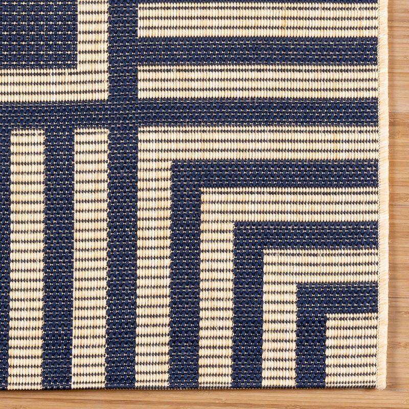 Paseo Kiano Modern Stripe Border Navy Blue Beige Polypropylene Flatweave Indoor/ Outdoor Area Rug