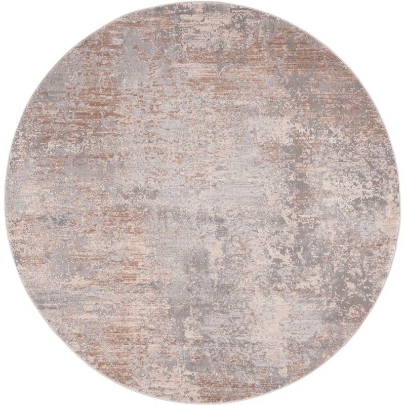 Beige and Gray Round Abstract Synthetic Area Rug