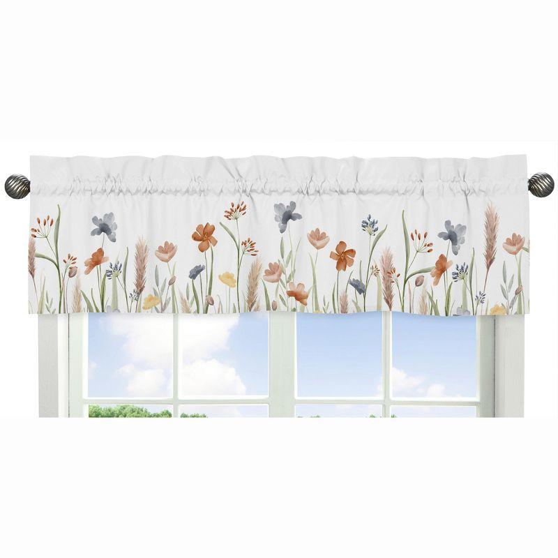 Sage Green Watercolor Floral Garden 54" Window Valance