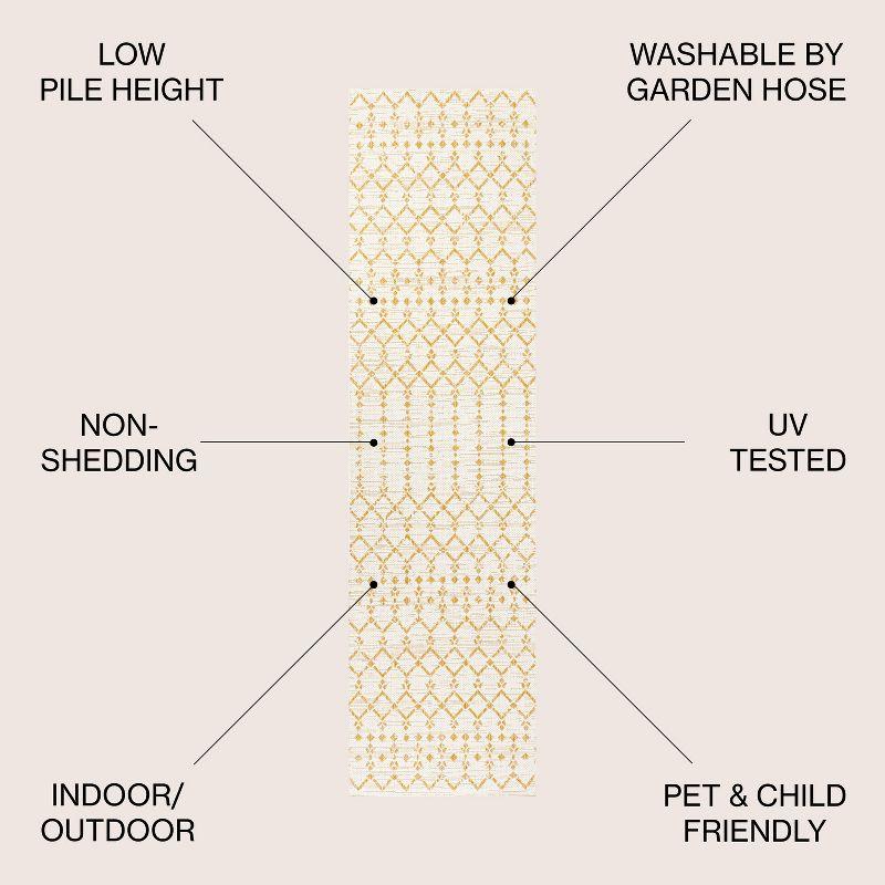 2' x 10' Ourika Moroccan Geometric Textured Weave Indoor/Outdoor Runner Rug, Cream/Yellow - JONATHAN Y