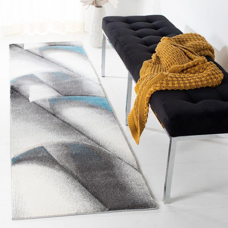 Hollywood Grey and Blue Abstract Runner Rug