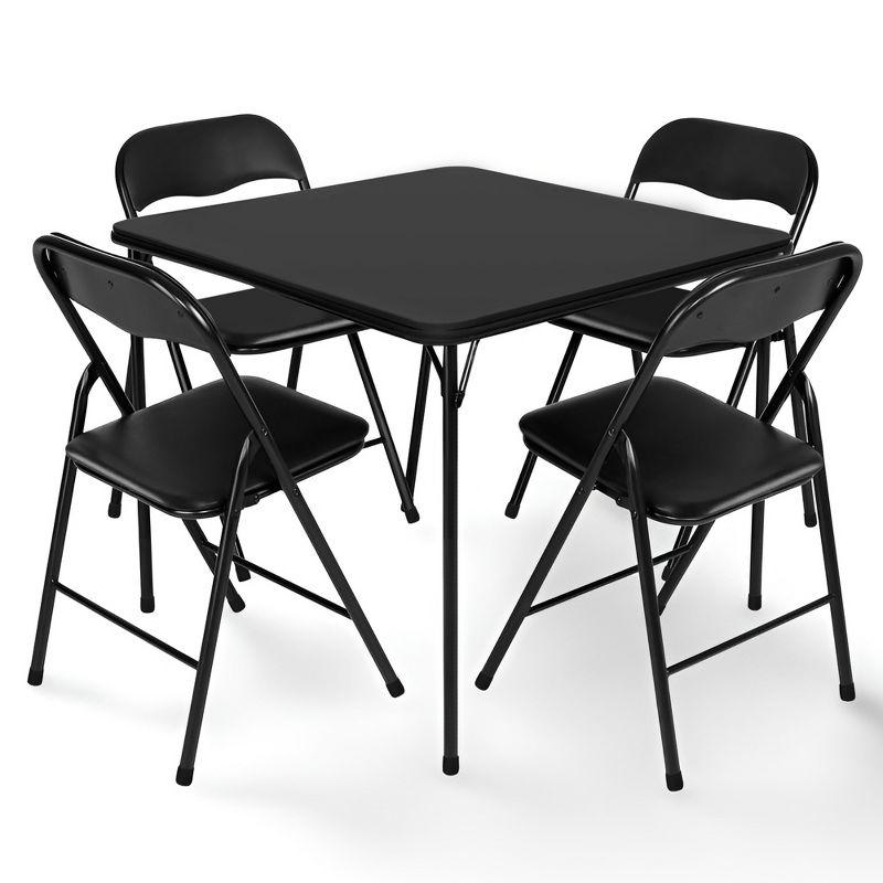 Peakform 5 Piece Folding Vinyl Tables and Chairs with Easy Cleaning and Storage for Home Use, Indoor Spaces, and Office, Black