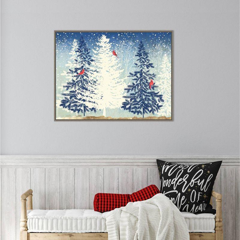 Snowy Christmas Trees Framed Canvas Wall Art Print