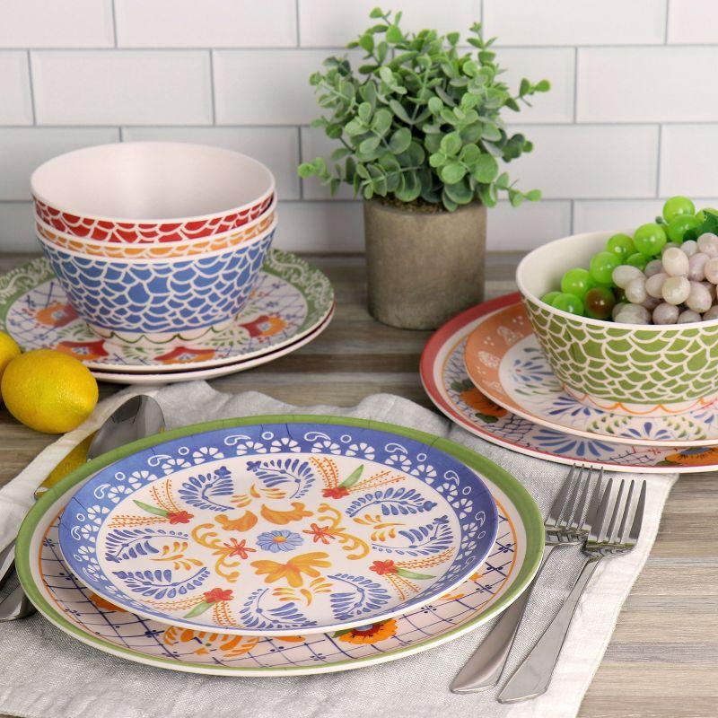 Tierra Multicolor Floral Bamboo Fiber 12-Piece Dinnerware Set