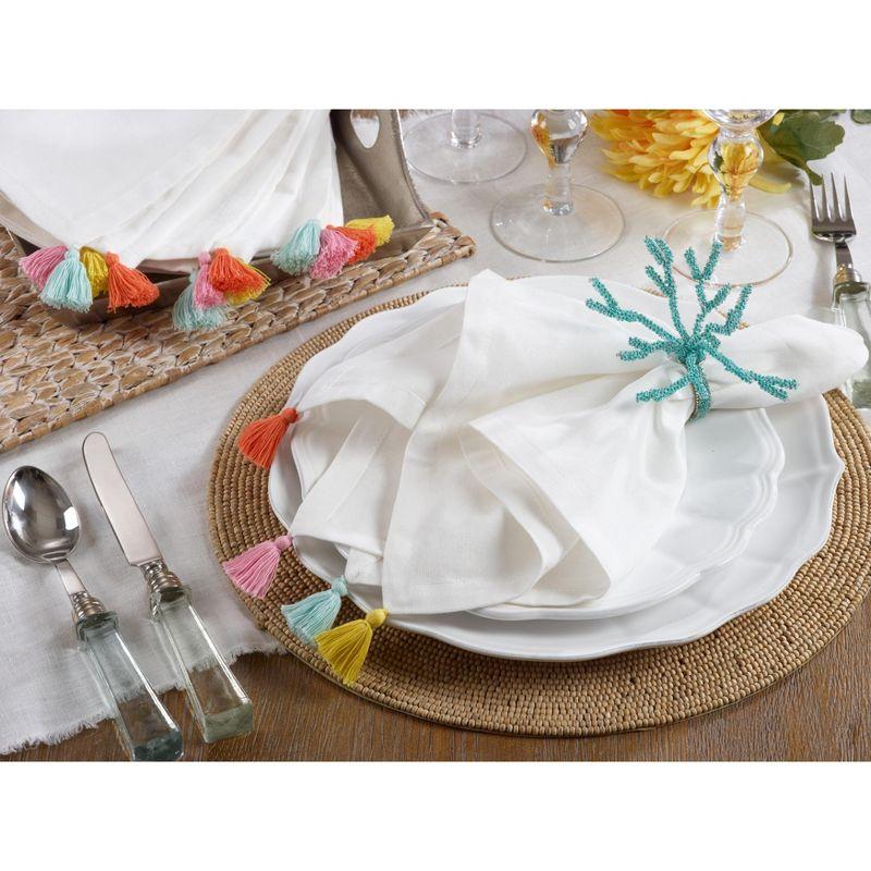 Saro Lifestyle Colorburst Tassel Napkin, Off-White, (Set of 4)