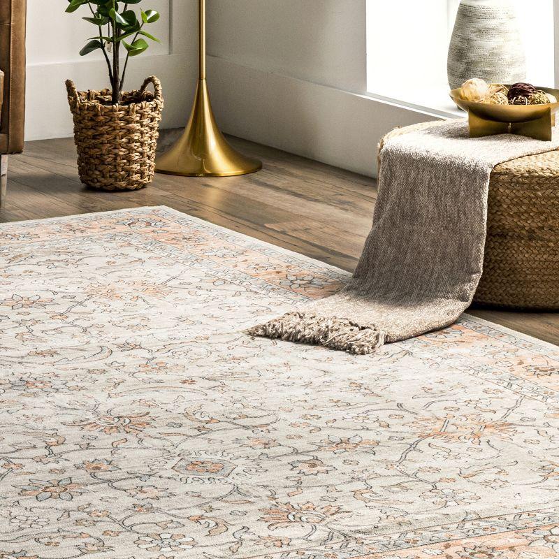 Nuloom Marlena Faded Floral Pet Friendly Machine Washable Area Rug, 8' x 10', Light Orange