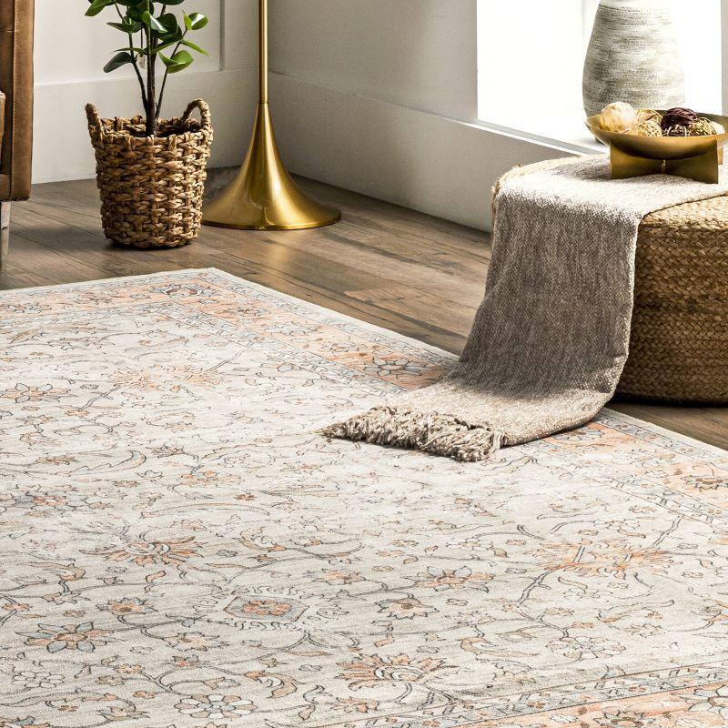 Eco-Friendly Faded Floral 8' x 10' Synthetic Washable Rug