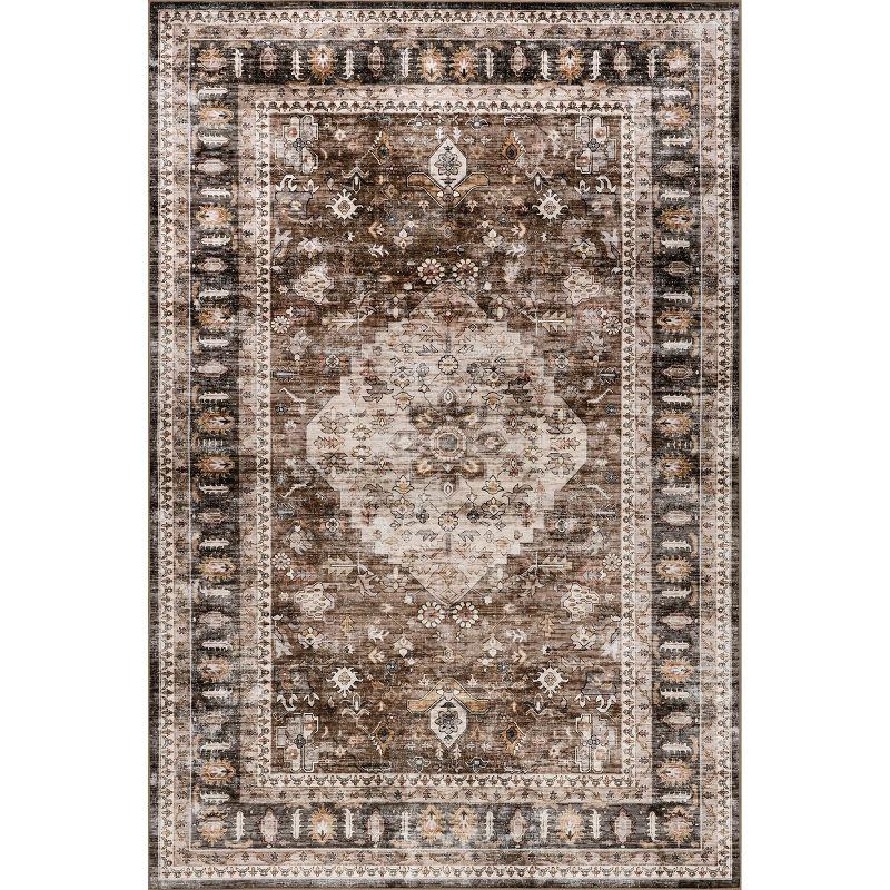 Nuloom Davi Faded Spill Proof Machine Washable Indoor Area Rug, 5' x 8', Dark Brown