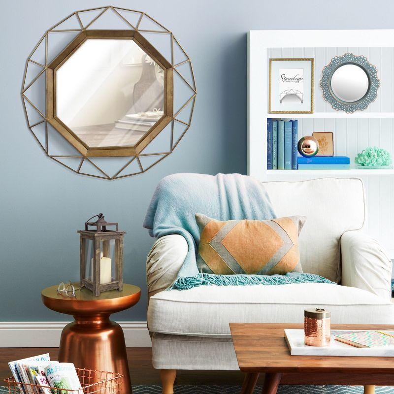 28.3" x 28.3" Metal Octagon Decorative Mirror Antique Gold - Stonebriar Collection: Modern Round No Assembly Wall Mount