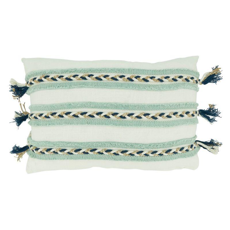 Blue Cotton Braided Cord Applique Decorative Pillow Cover