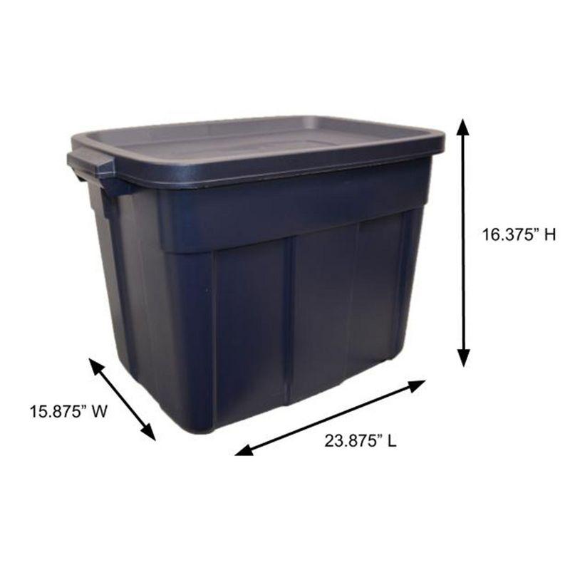 Rubbermaid Roughneck 18 Gallon Rugged Stackable Storage Tote with Lid and Handles for Home Usage, Dark Indigo Metallic, 6 Pack