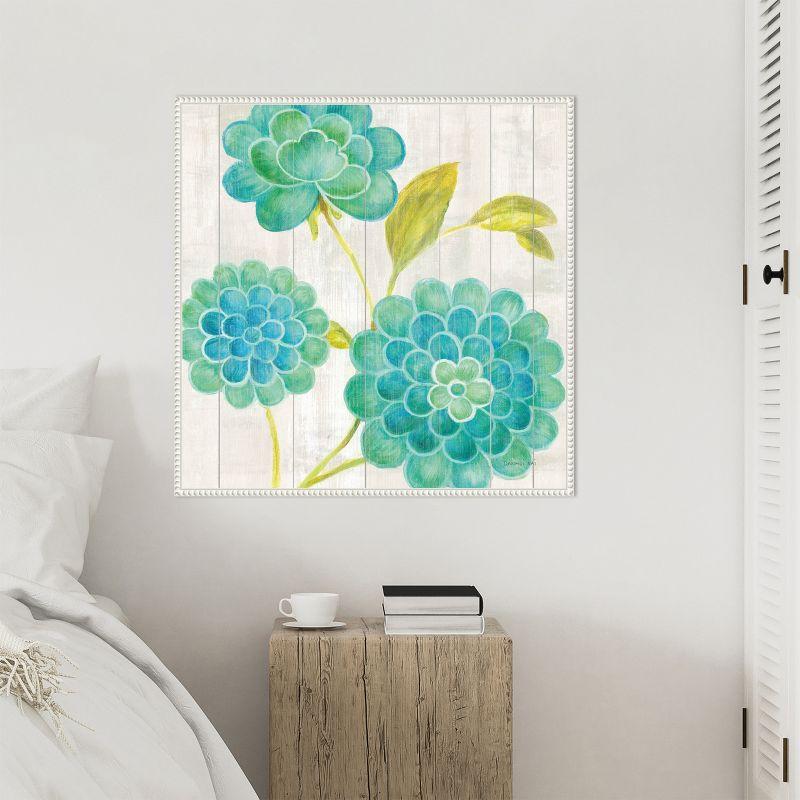 Amanti Art Aqua Blooms on Wood II by Danhui Nai Framed Canvas Wall Art