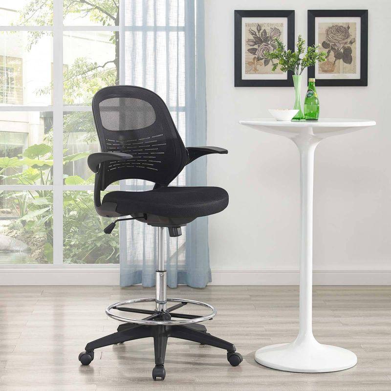 Stealth Drafting Chair Black - Modway: Upholstered, 330 lbs Capacity, Adjustable Height 23"-30"