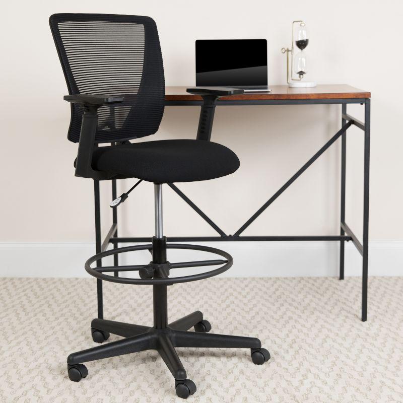 Sinda Mid-Back Mesh Drafting Chair w/ Fabric Seat, Adjustable Foot Ring and Arms