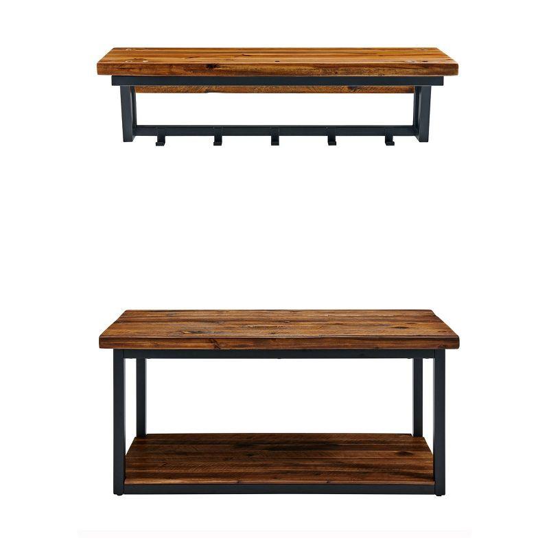 Claremont Rustic Wood Coat Hook and Bench Set Dark Brown - Alaterre Furniture: Mudroom Organizer with Shelf