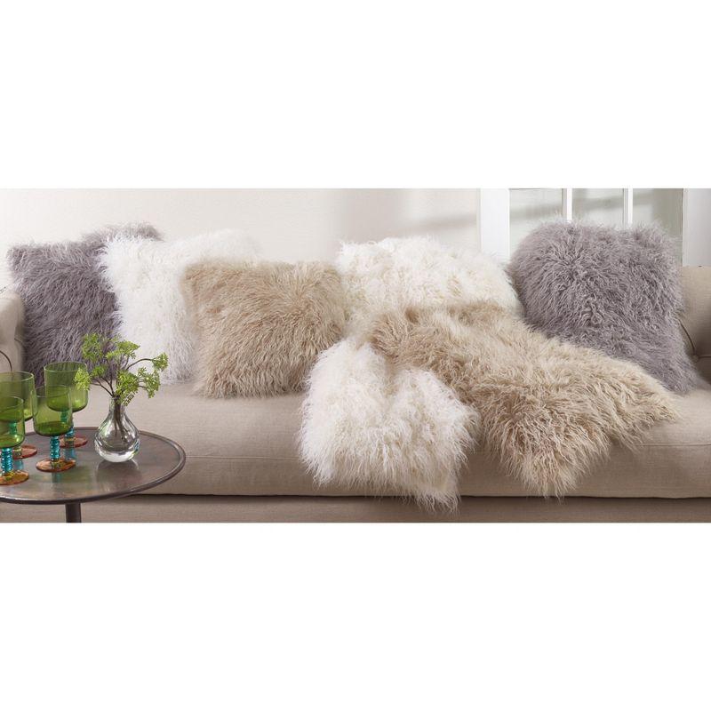 Off-White Faux Mongolian Fur Throw Blanket, 27" x 24"