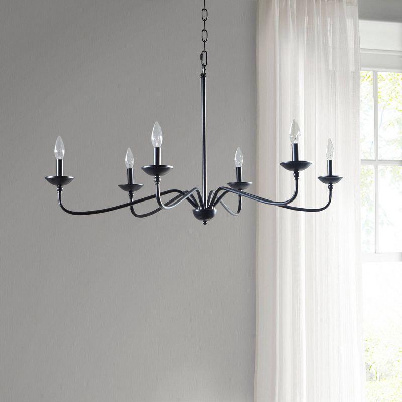 72.5" Brighton Chandelier Matte Black: Farmhouse Metal, 6-Light, Adjustable Height, No Shade