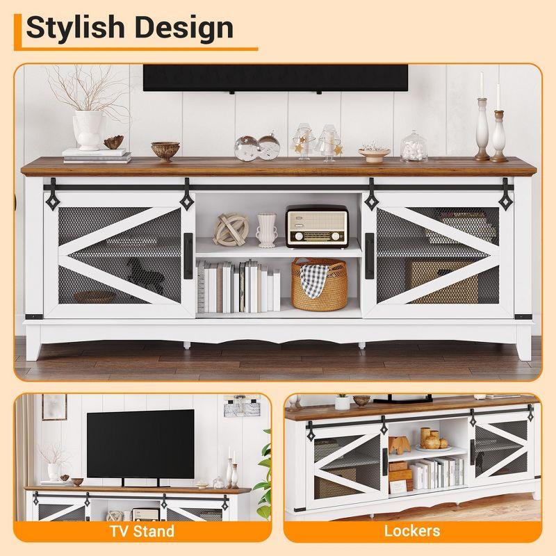 Farmhouse TV Stand with Sliding Barn Doors, TV Cabinet with Storage Shelf, Entertainment Center for 65" TV