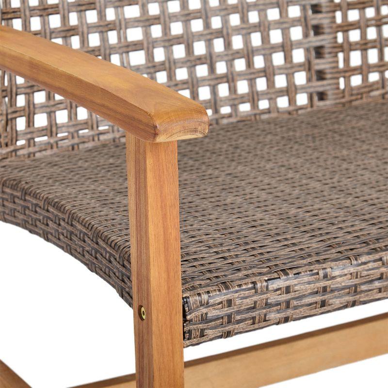 GDFStudio Jean Outdoor Acacia Wood and Wicker Loveseat, Brown