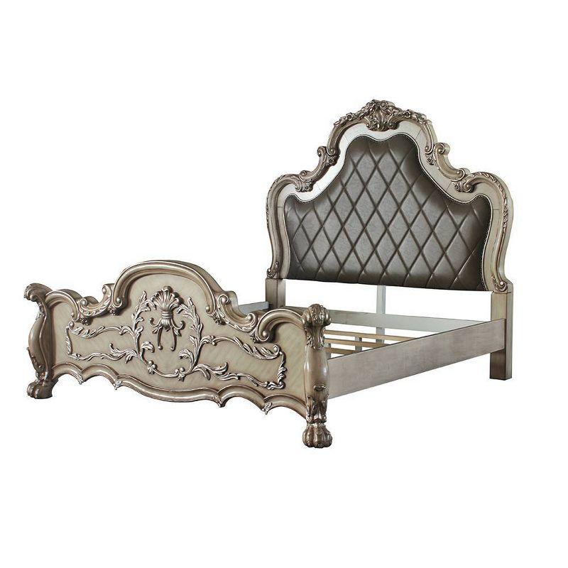 Acme Furniture Dresden 96" California King Bed Vintage Bone White: Victorian Style, Tufted Leather, No Box Spring Needed