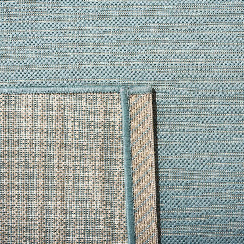 Aqua and Cream Rectangular Synthetic Outdoor Rug