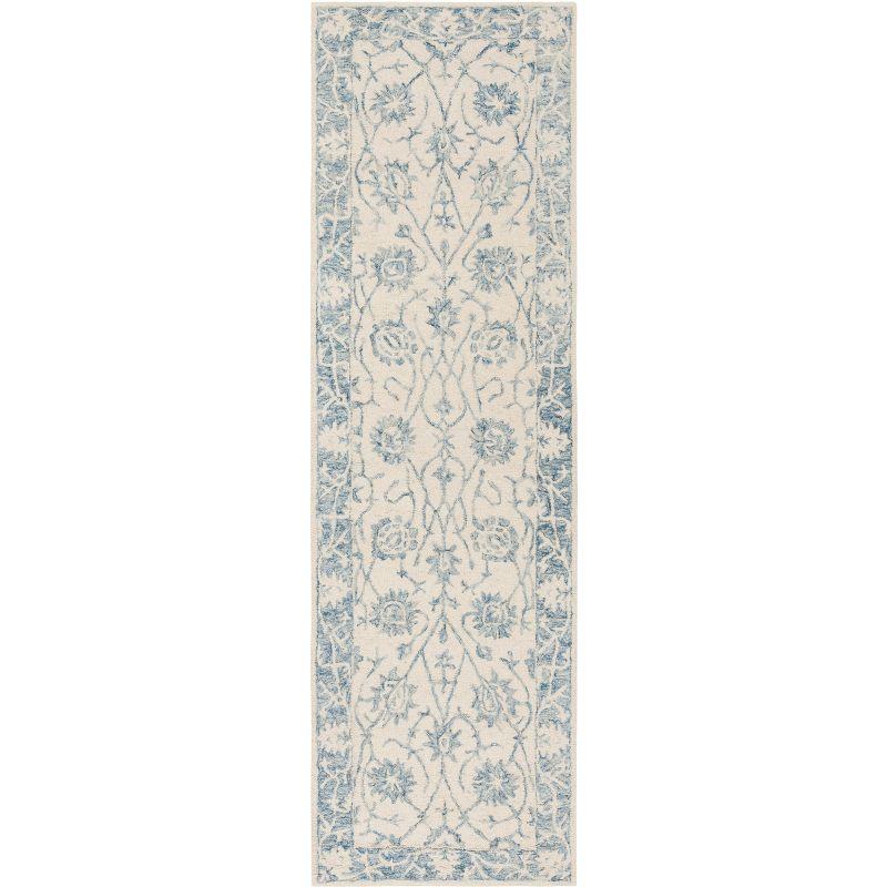 Elegant Ivory Floral Hand-Tufted Wool Runner Rug