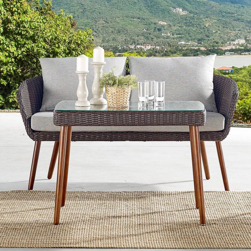 Athens Dark Brown Wicker and Glass Outdoor Cocktail Table