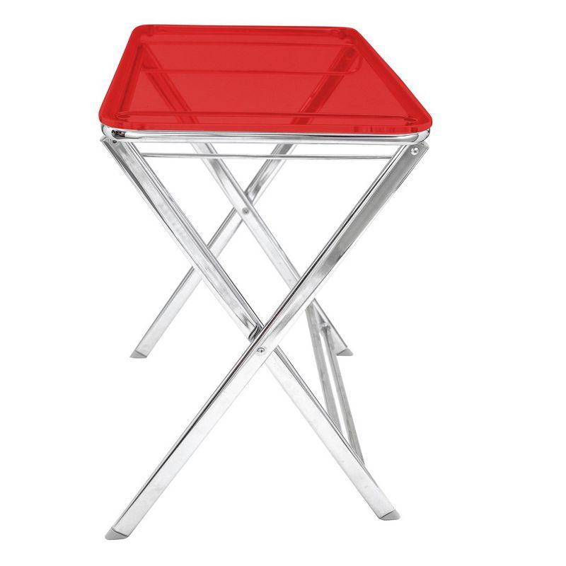 Victorian Acrylic Chrome 17" Folding Patio Side Table - Red