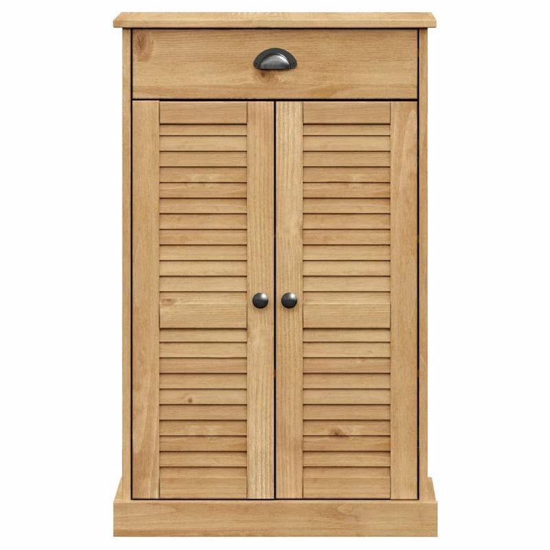 vidaXL VIGO Shoe Cabinet - Solid Wood Pine Shoe Storage with Shutter Door, 2 Shelves, 1 Drawer, Metal Accents, Honey Wax Finish