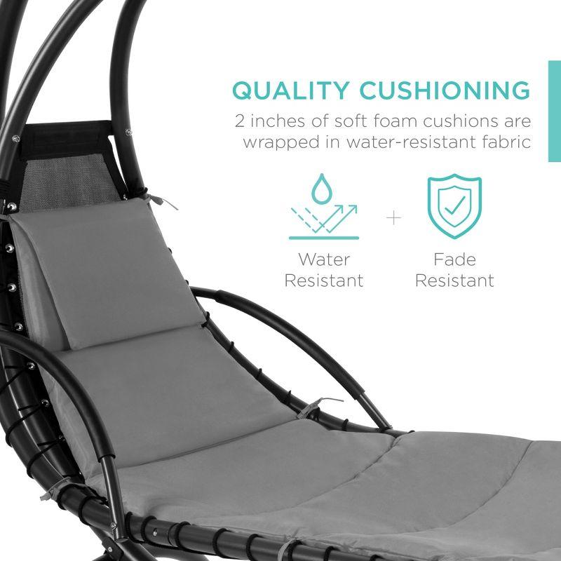 Best Choice Products Hanging Curved Chaise Lounge Chair Swing for Backyard, Patio w/ Pillow, Shade, Stand