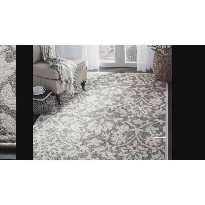 Reversible Dark Grey Floral Synthetic 27" x 9" Easy-Care Runner Rug