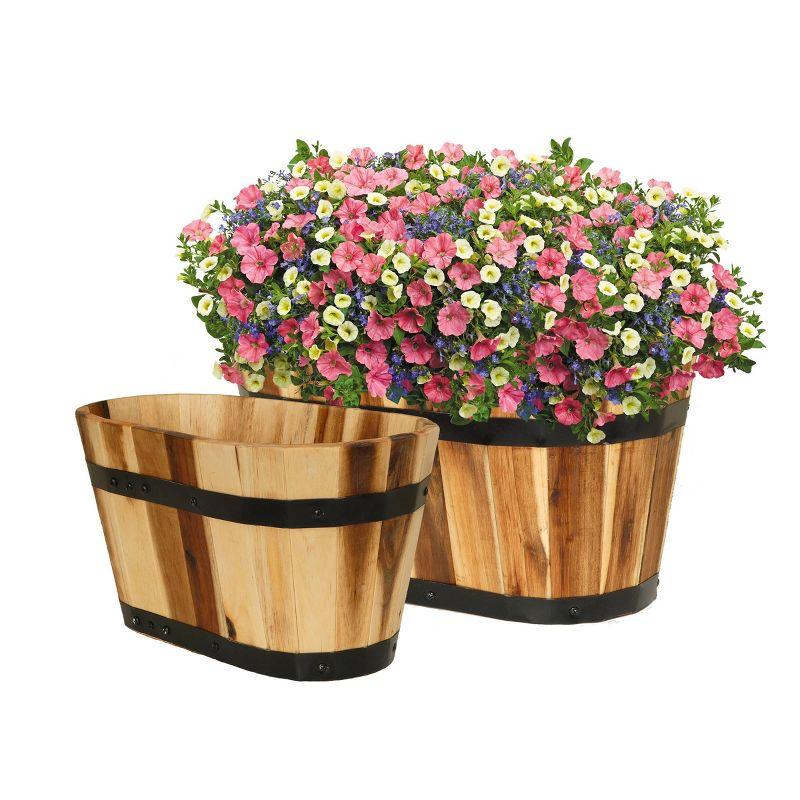 Set of 2 Acacia Oval Barrel Planters - Classic Home and Garden