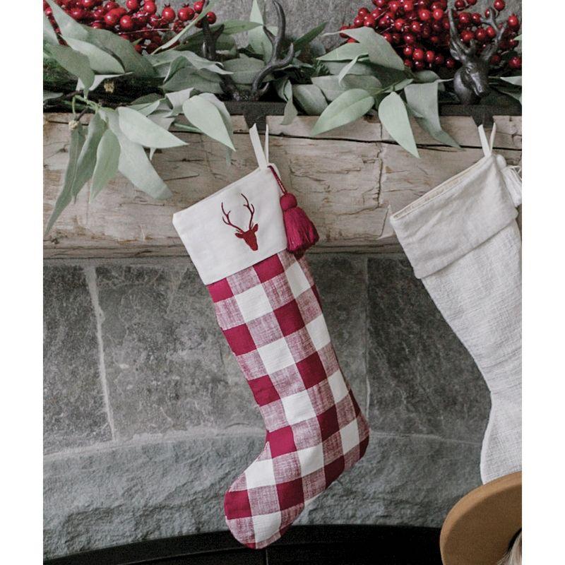 Red and Ivory Buffalo Check Christmas Stocking with Tassel